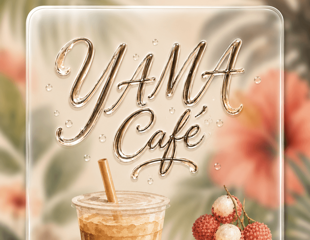 Affiche Yama Café : bubble tea, café latte et fleurs d'hibiscus